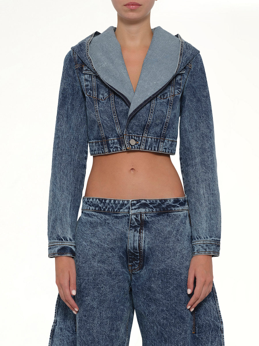 Hooded Jacket in Blue Denim