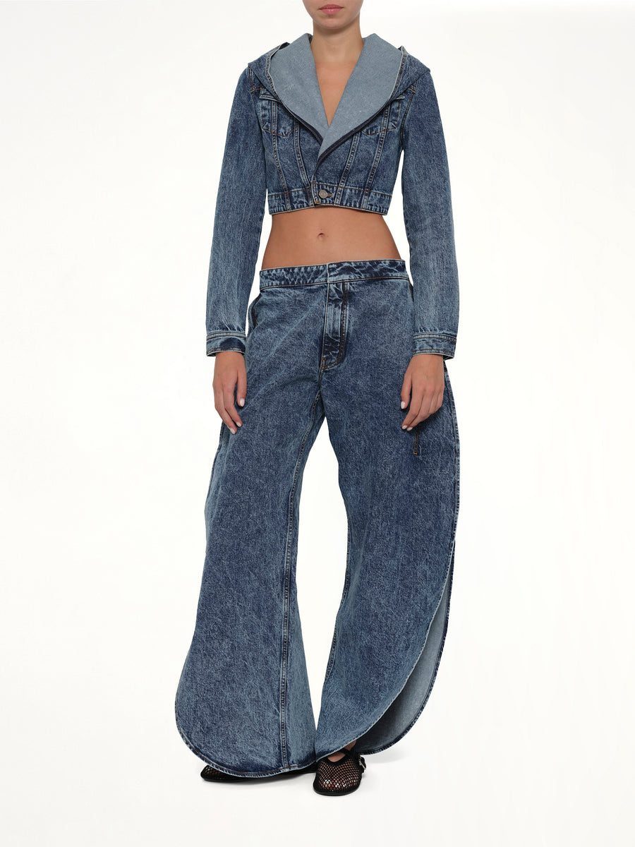 Hooded Jacket in Blue Denim