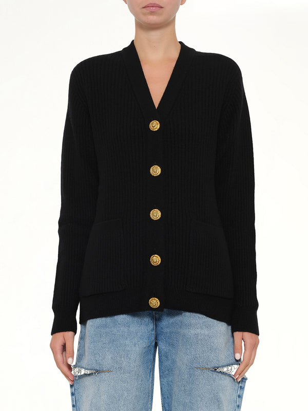 Buttoned Cashmere Cardigan in Black