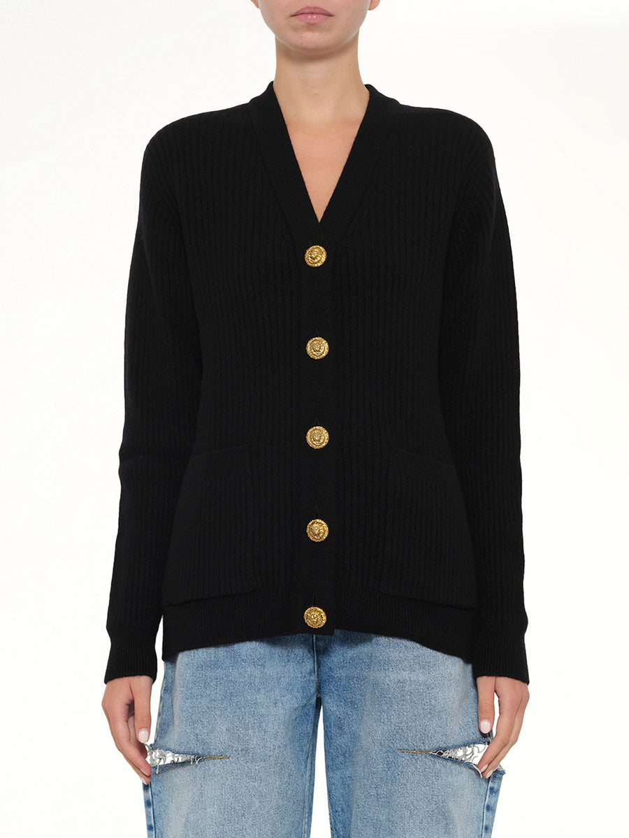 Buttoned Cashmere Cardigan in Black