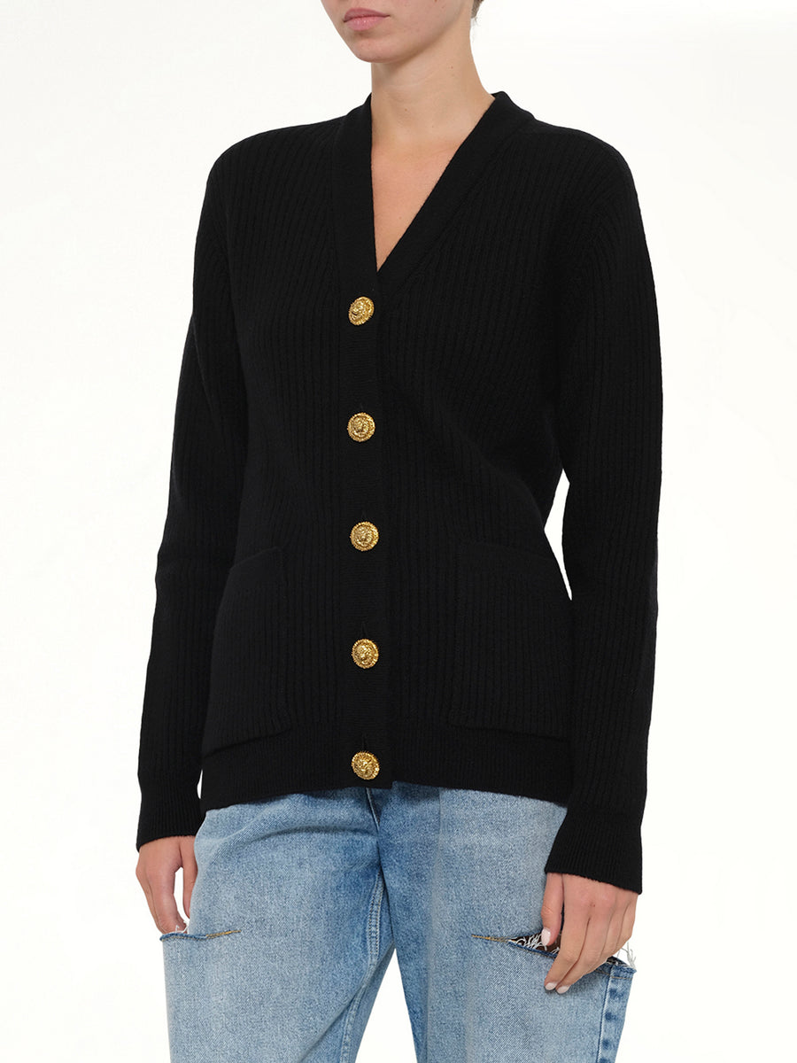 Buttoned Cashmere Cardigan in Black