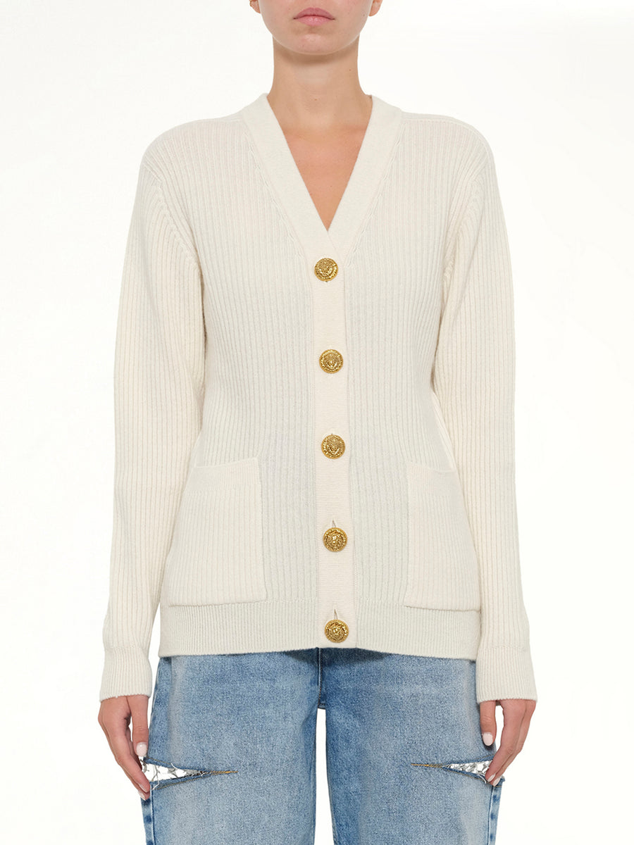 Buttoned Cashmere Cardigan in Natural
