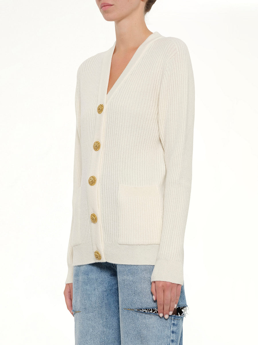 Buttoned Cashmere Cardigan in Natural