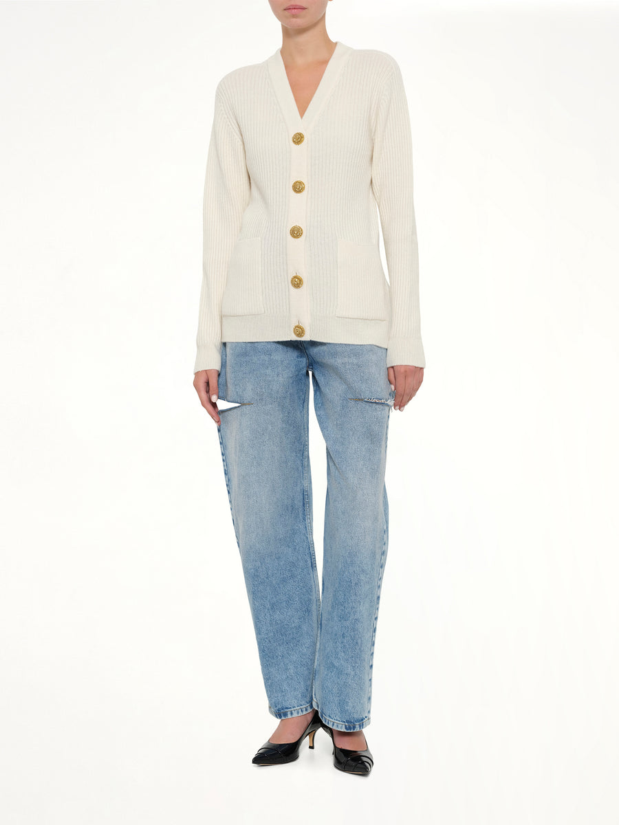 Buttoned Cashmere Cardigan in Natural