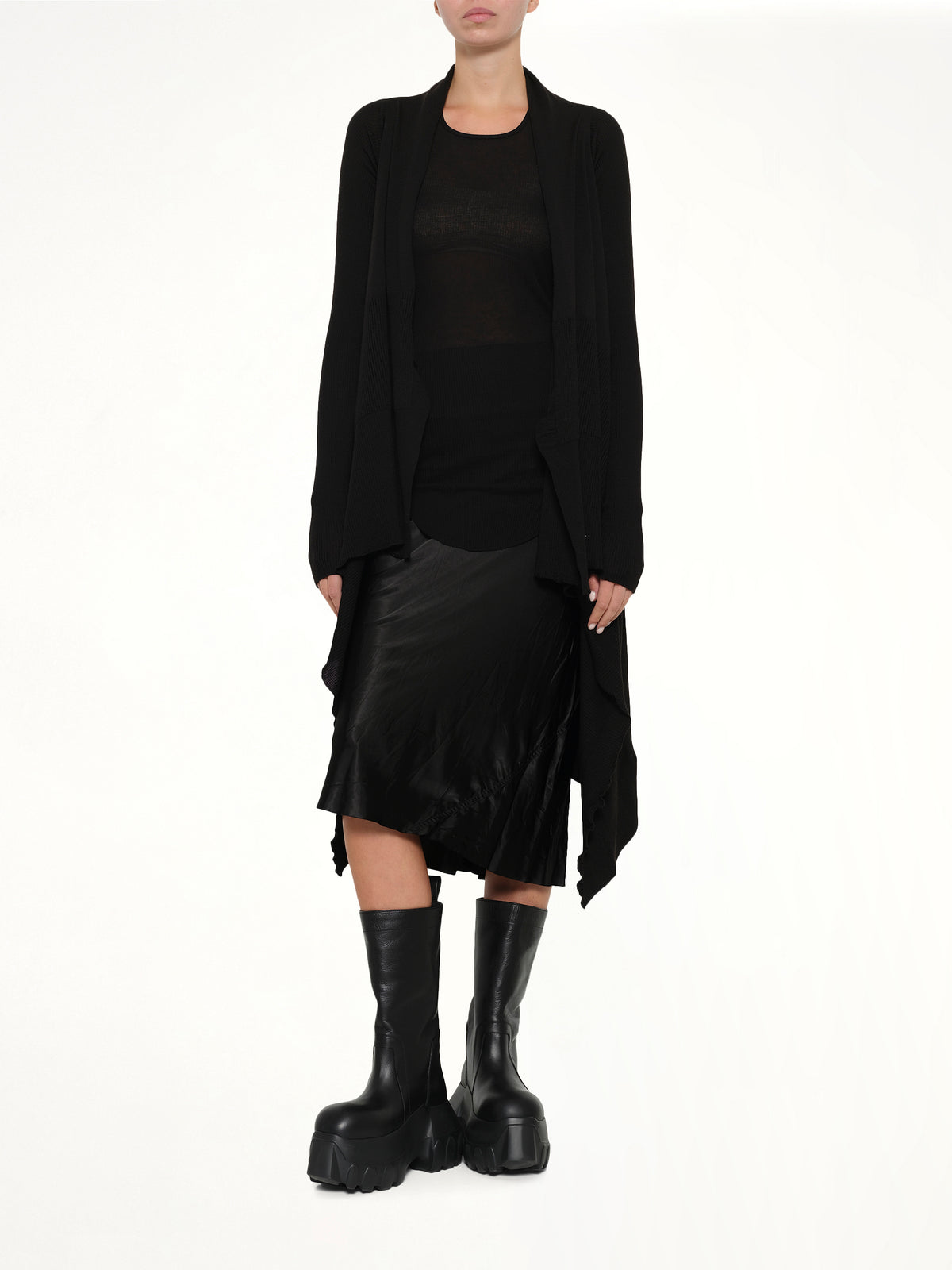 Long Wrap Cardigan in Black