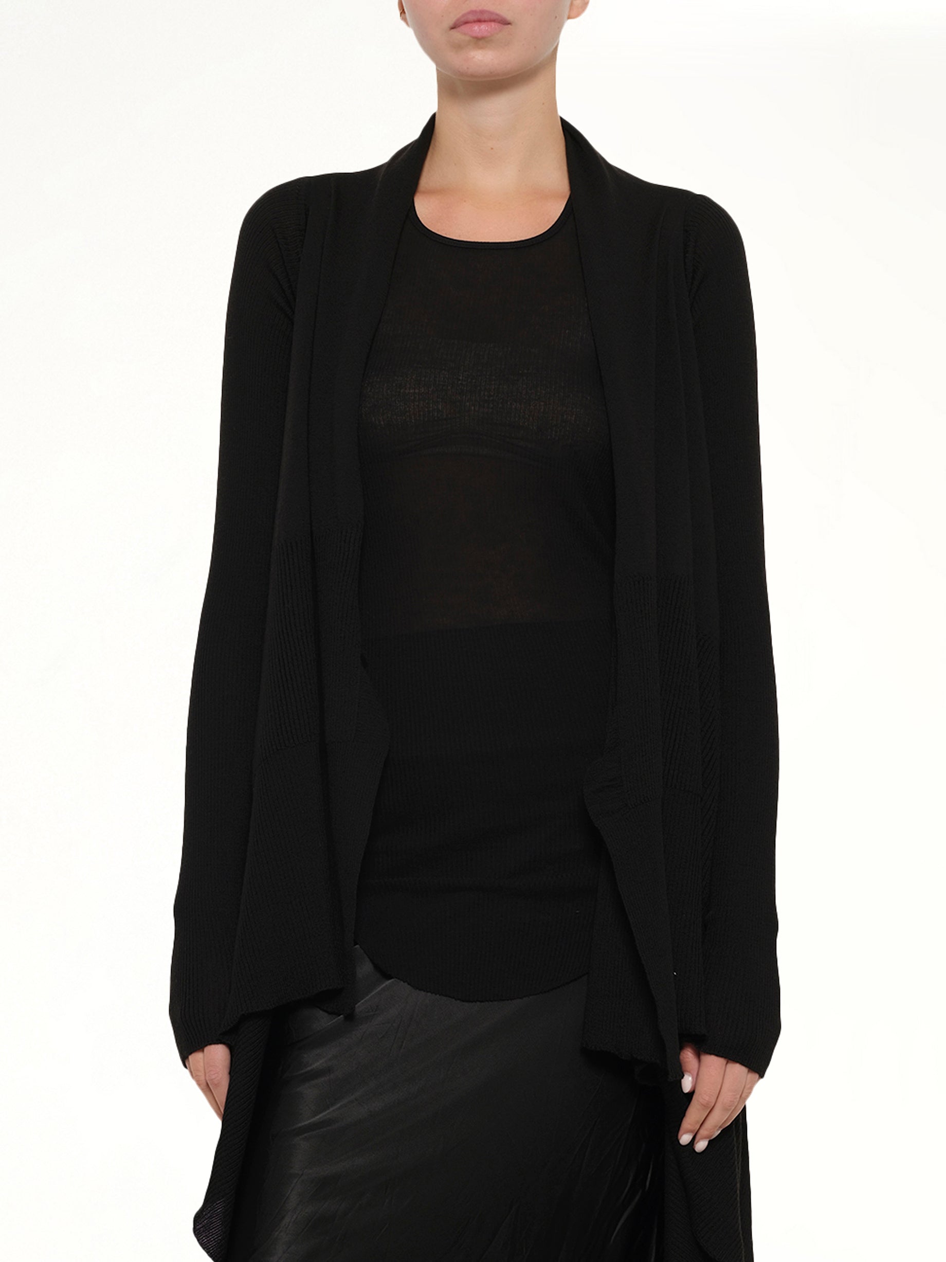Long Wrap Cardigan in Black
