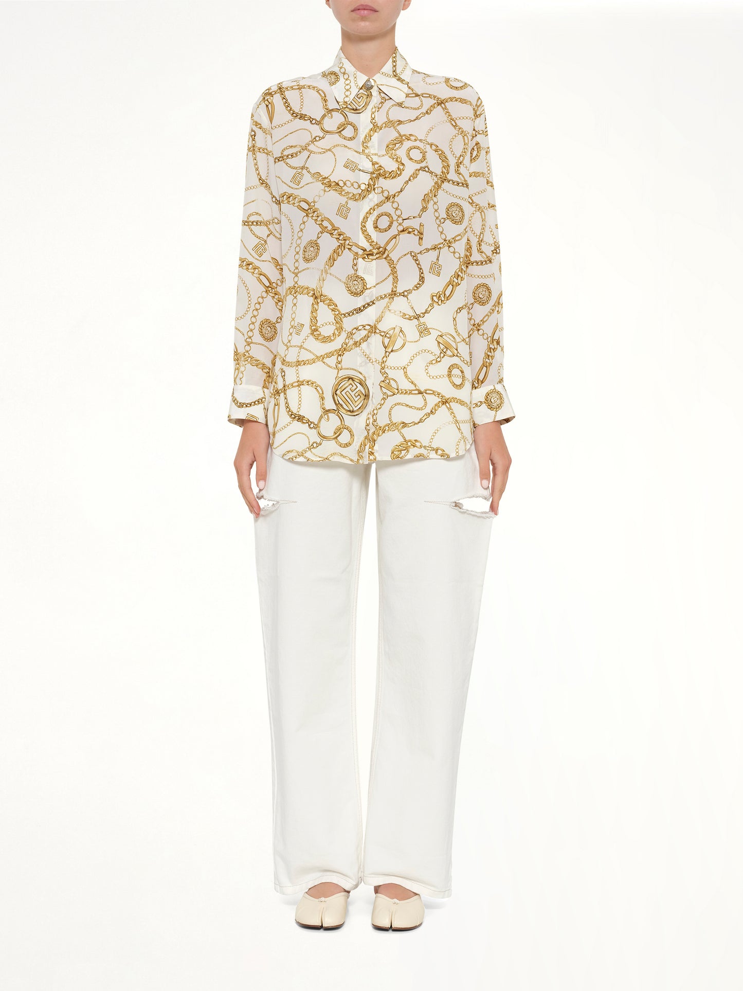 Chains Printed T-Shirt in White/Gold