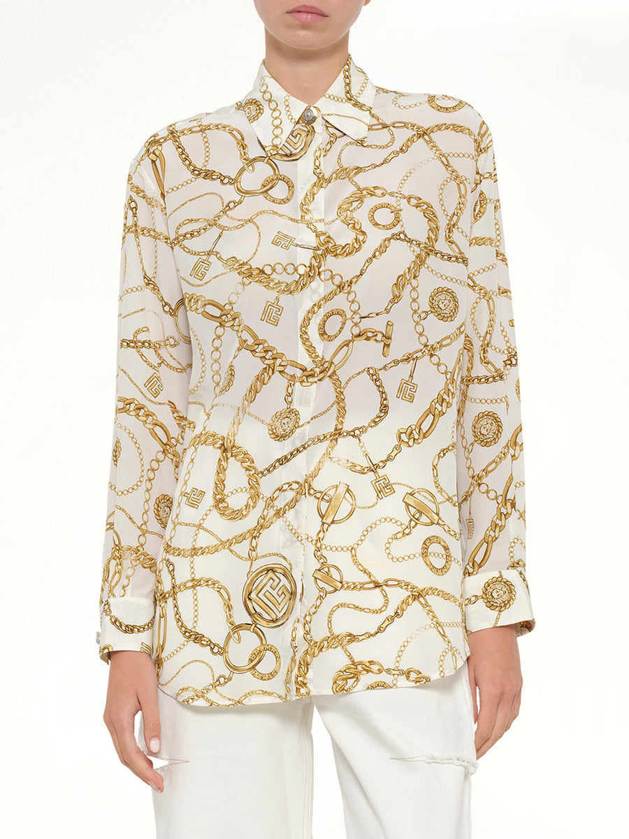 Chains Printed T-Shirt in White/Gold