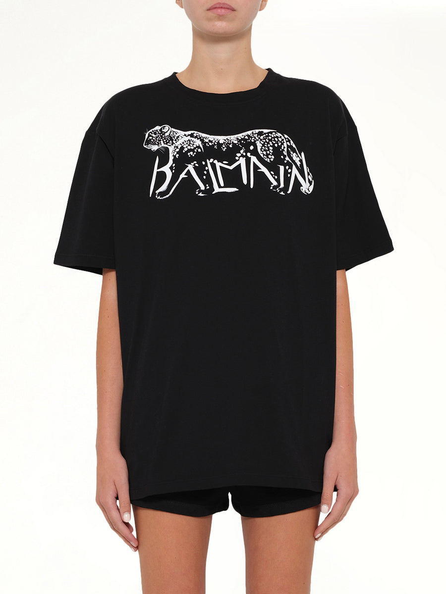 Leopard Print T-Shirt in Black/White