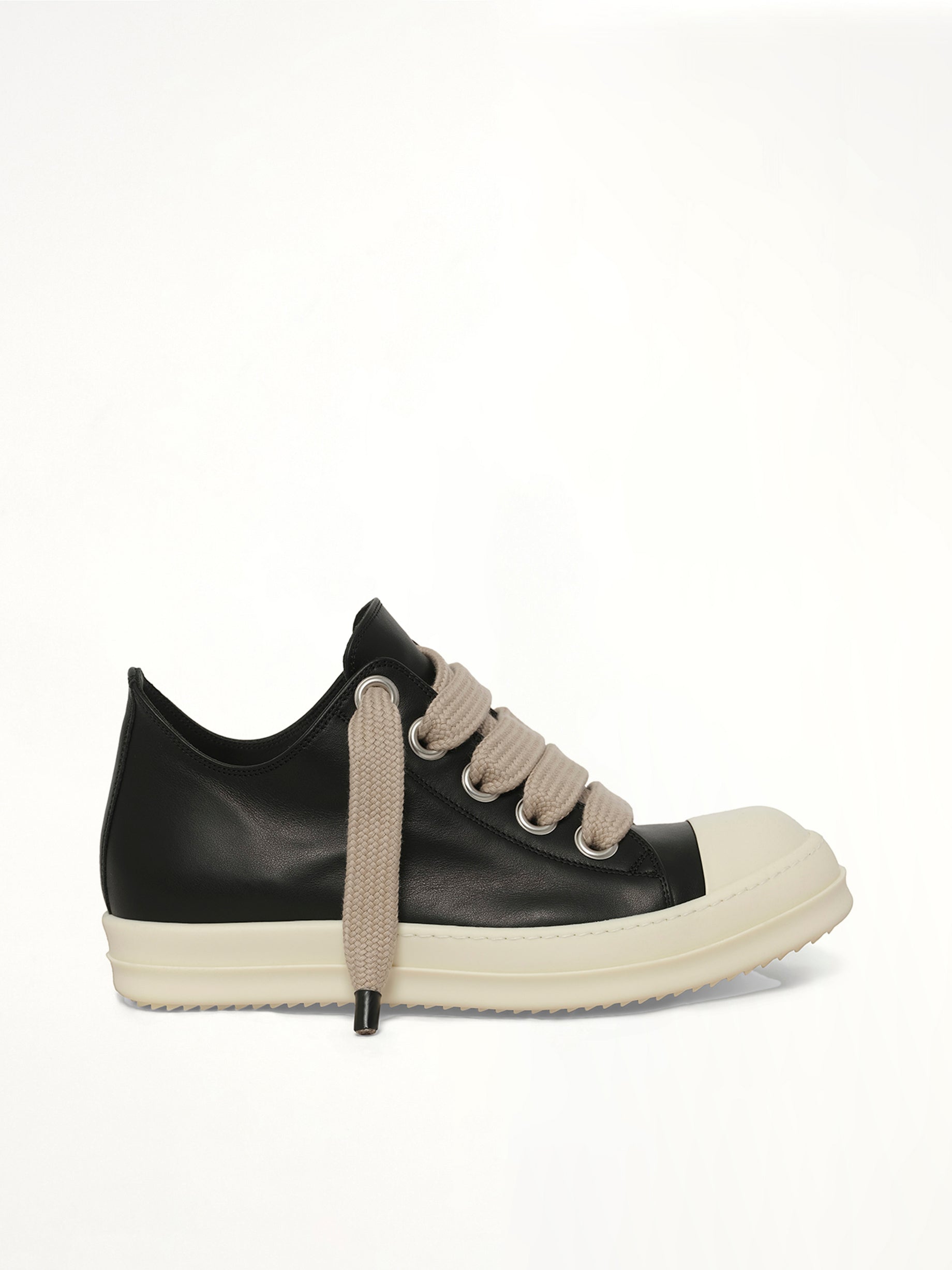 Jumbolace Low Sneaks in Black/Milk Side View | RICK OWENS