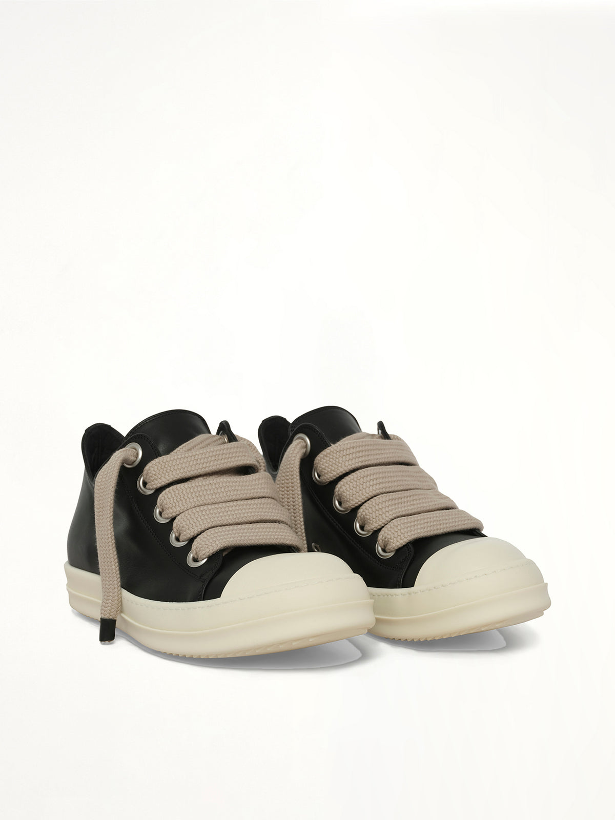 Jumbolace Low Sneaks in Black/Milk Front View | RICK OWENS