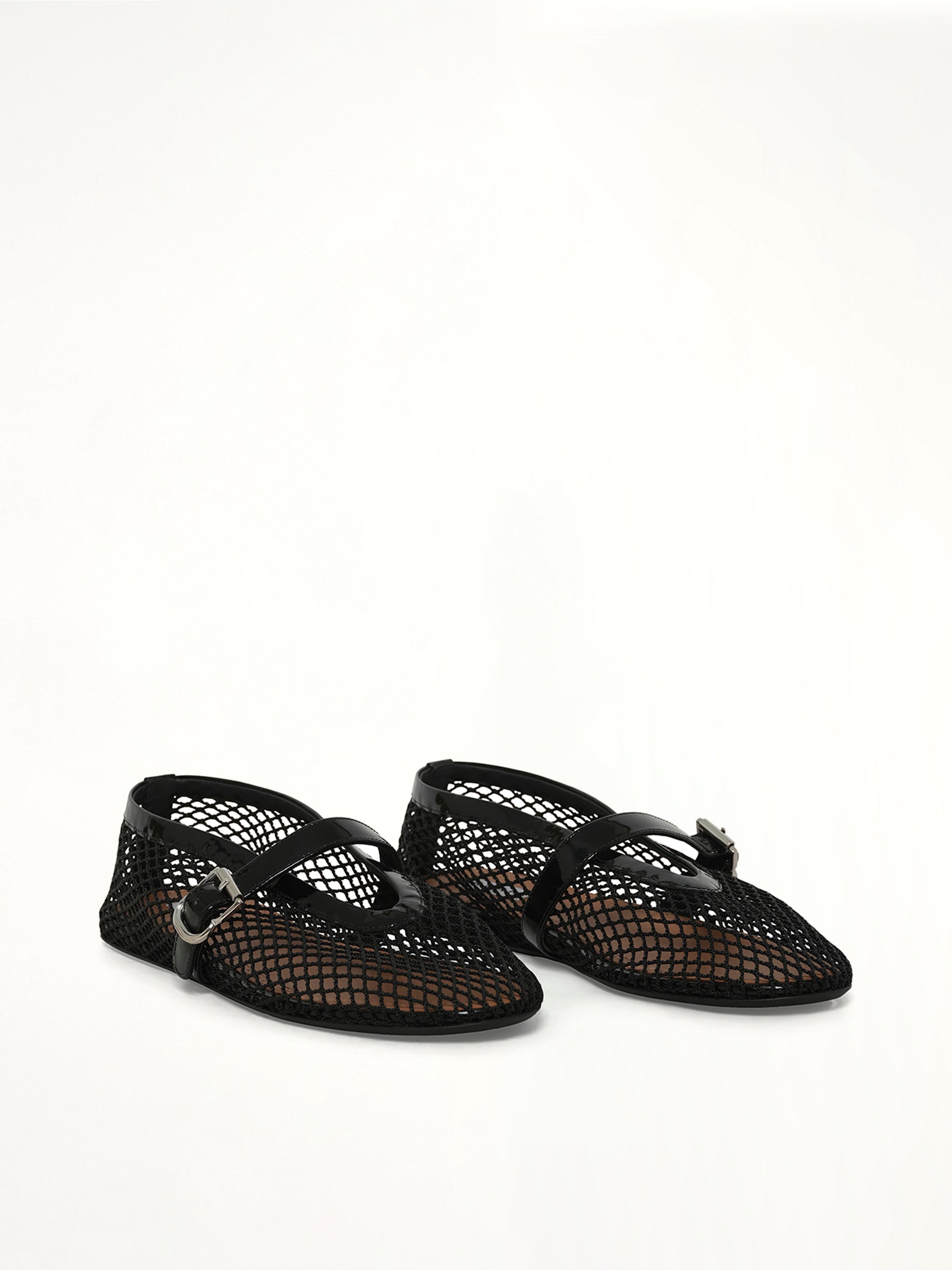 Ballet Fishnet Flats in Black Front View | ALAIA