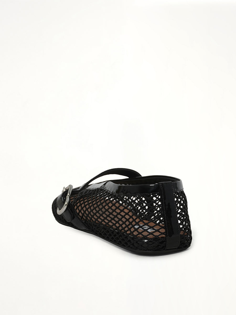 Ballet Fishnet Flats in Black Back View | ALAIA