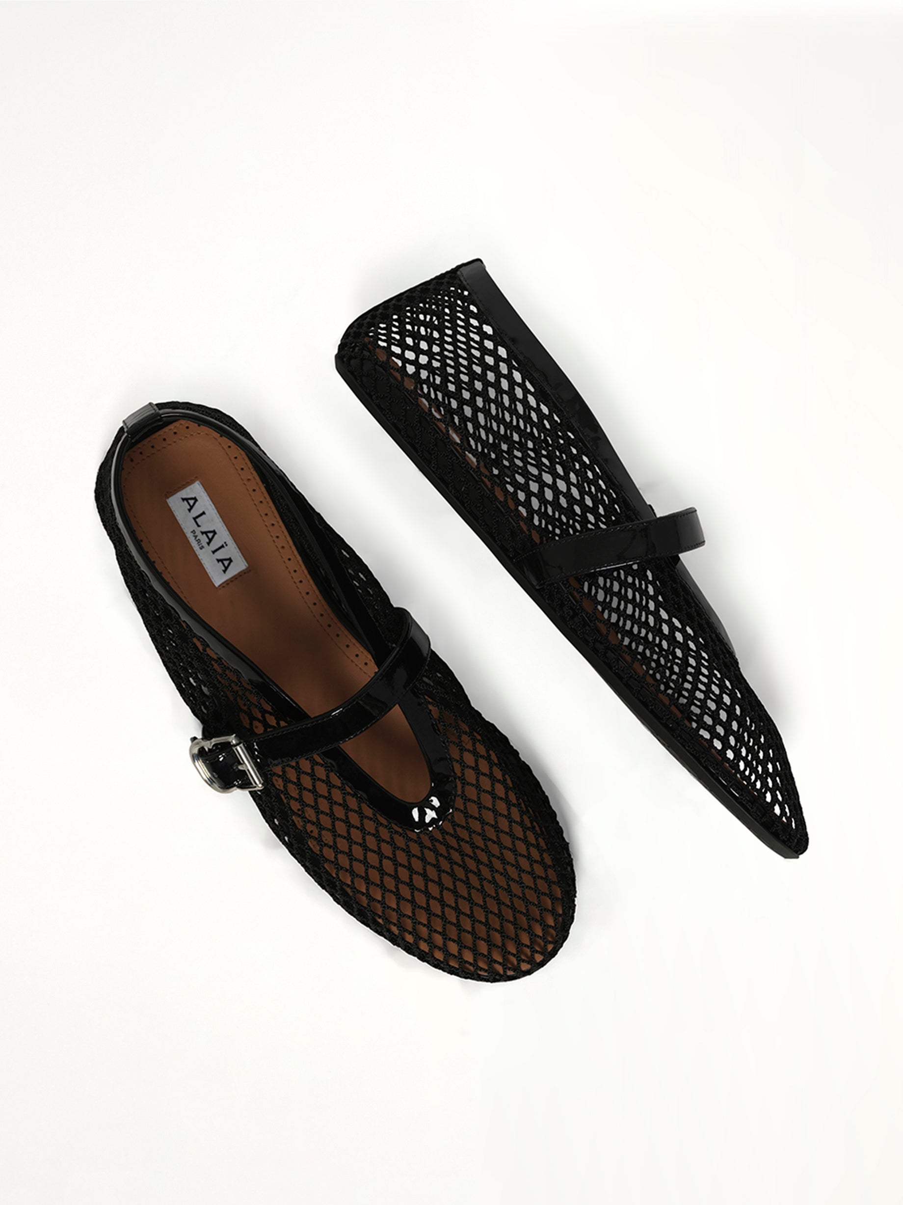 Ballet Fishnet Flats in Black Top View | ALAIA