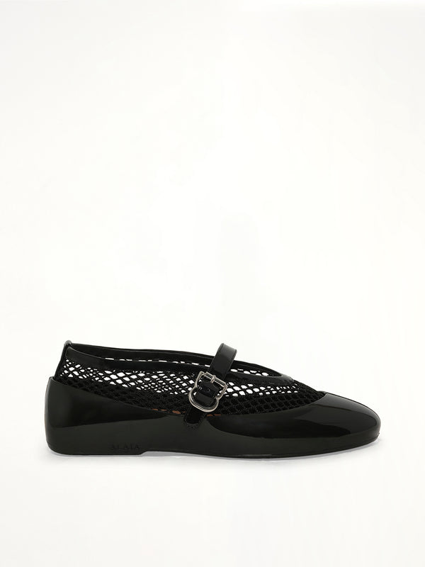 Ballet Fishnet & Rubber Flats in Black Side View | ALAIA