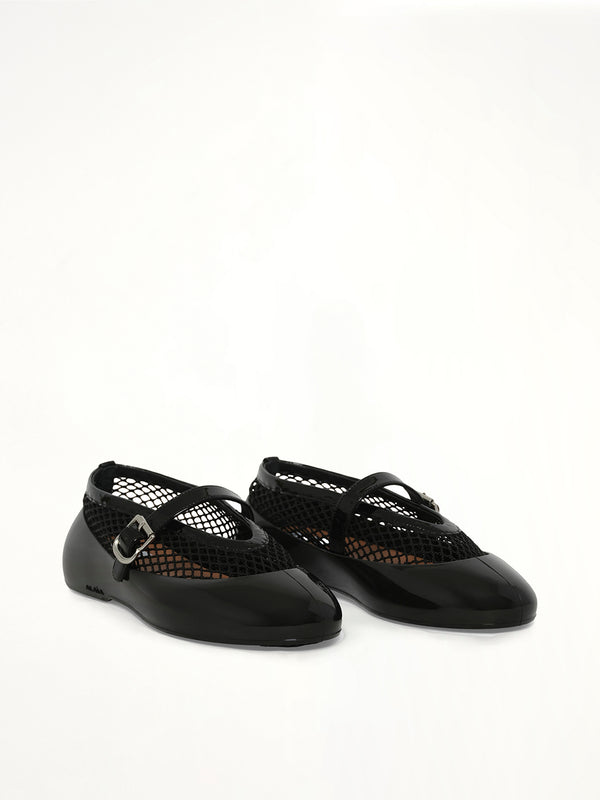 Ballet Fishnet & Rubber Flats in Black Front View | ALAIA