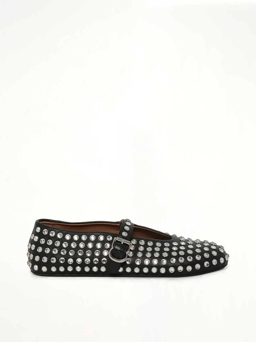 Strass Lambskin Ballet Flats in Black Side View | ALAIA