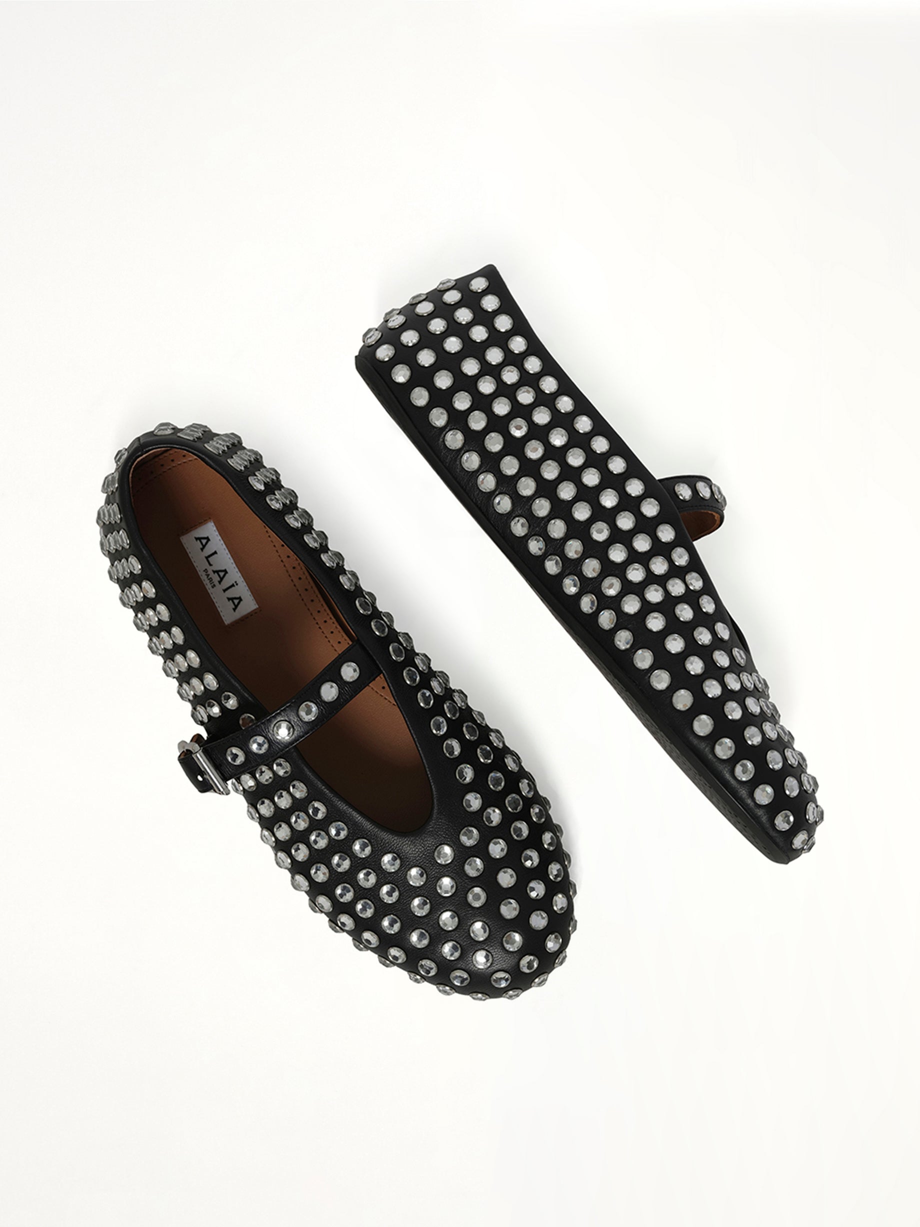 Strass Lambskin Ballet Flats in Black Top View | ALAIA