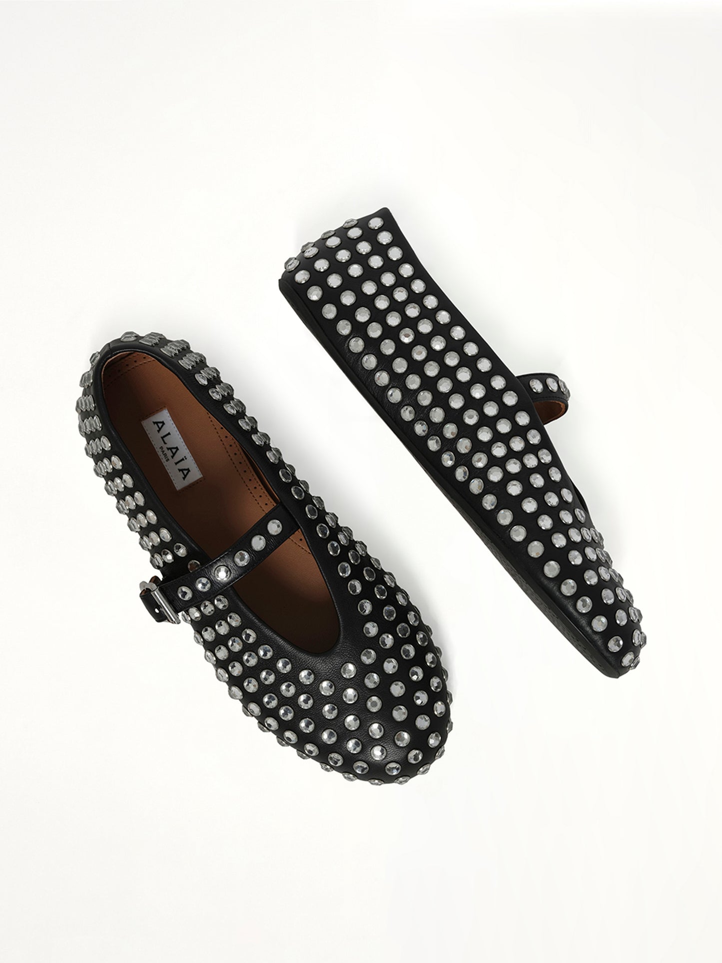 Strass Lambskin Ballet Flats in Black Top View | ALAIA