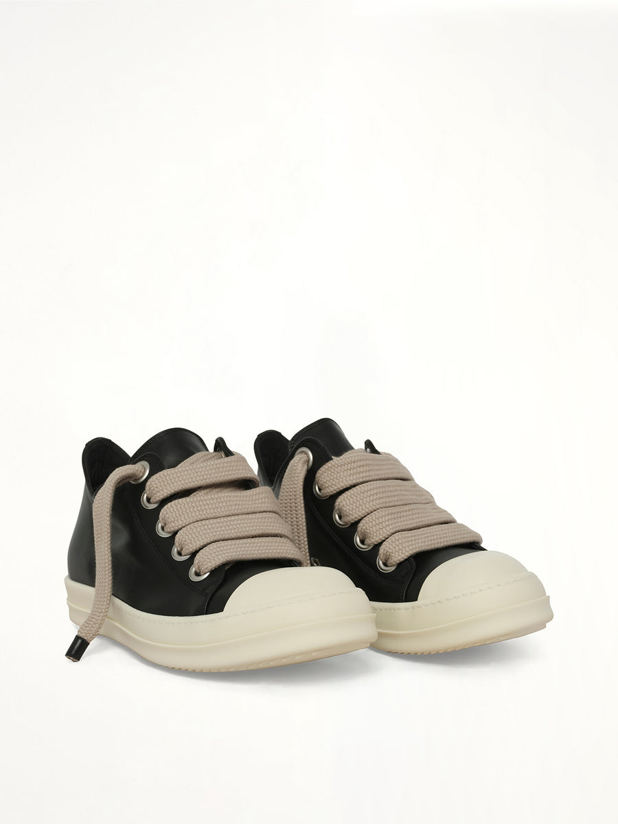 Jumbolace Low Sneaks in Black/Milk Front View | RICK OWENS