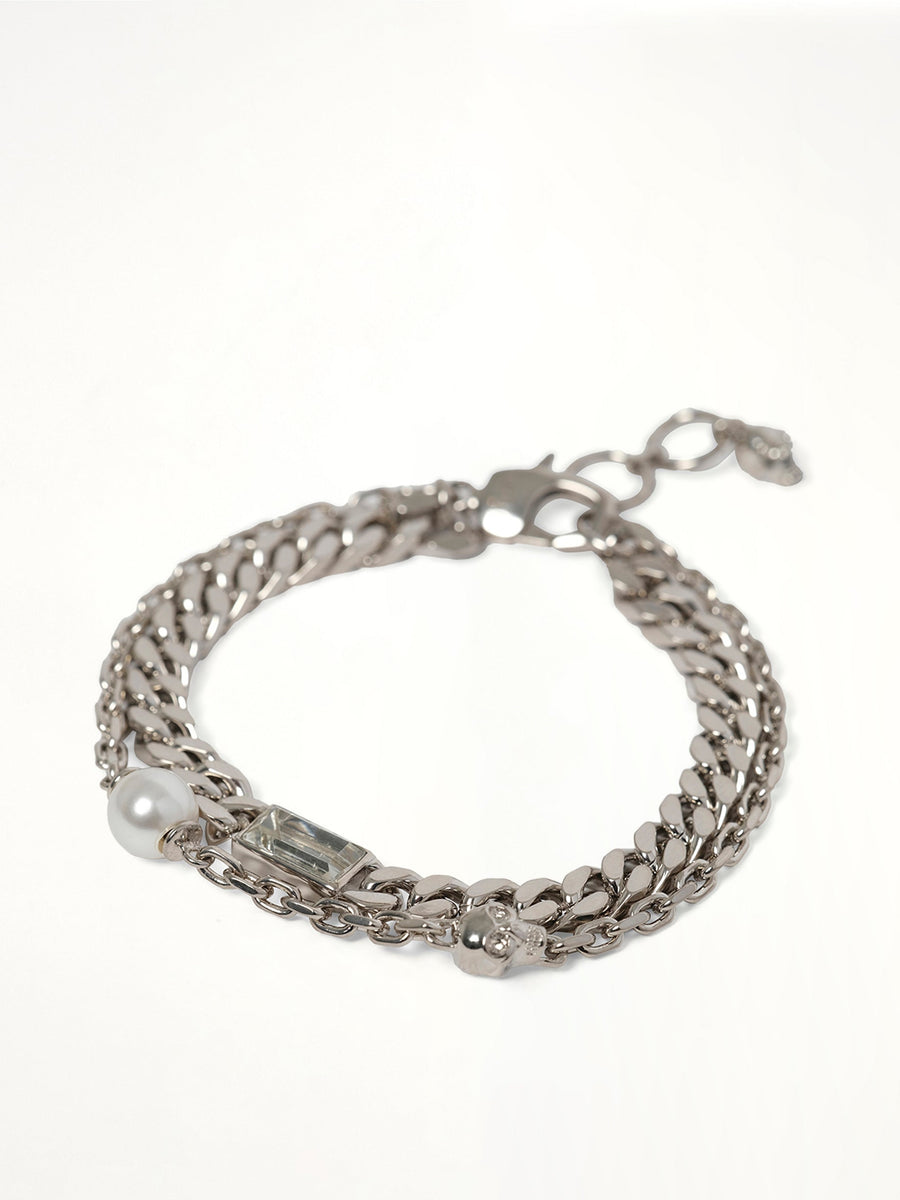 Skull & Pearl Bracelet in Silver