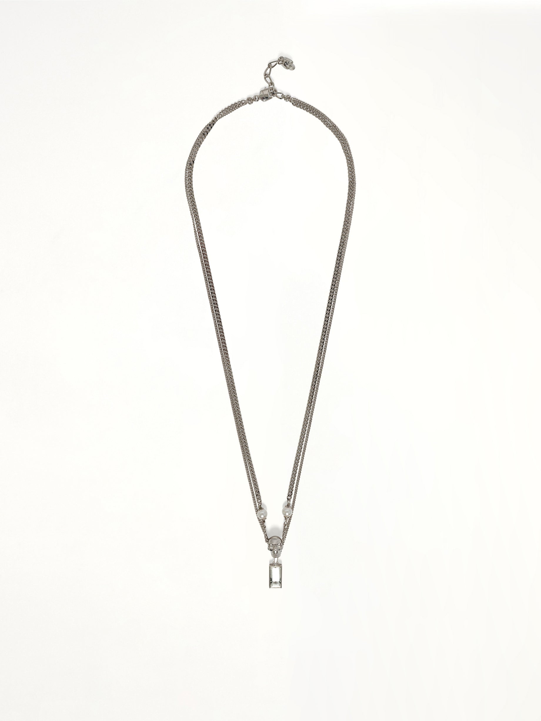 Skull & Pearl Necklace in Silver