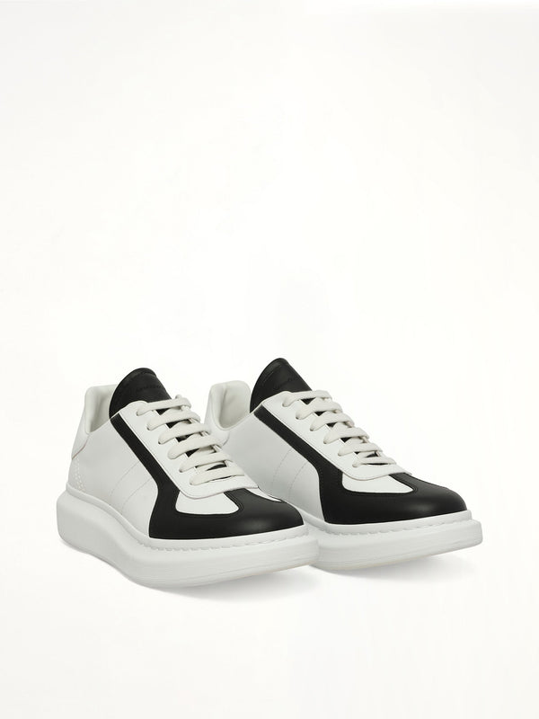 Larry Oversized Sneaker in White/Black/Latte Front View | ALEXANDER MCQUEEN