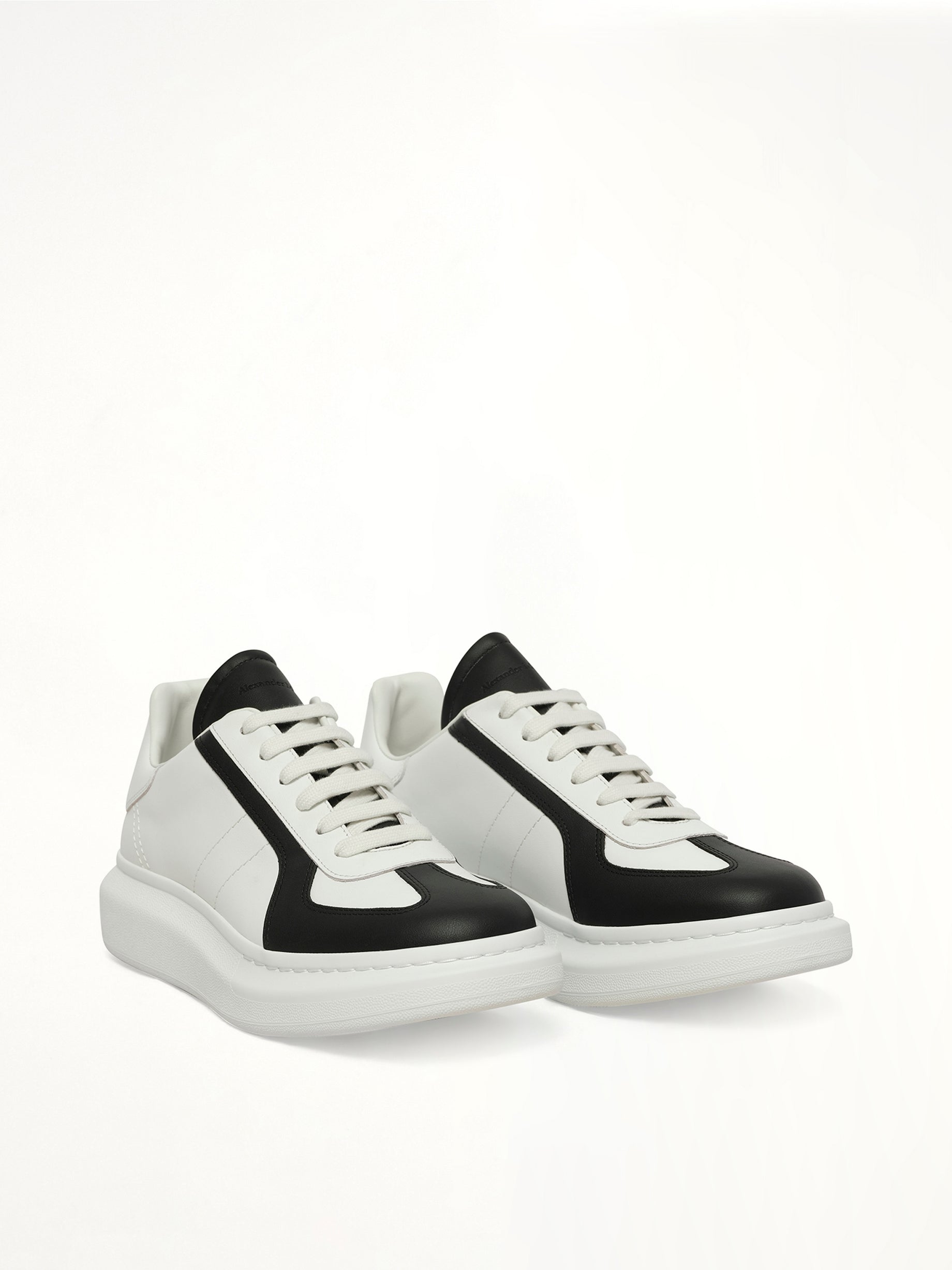 Larry Oversized Sneaker in White/Black/Latte Front View | ALEXANDER MCQUEEN