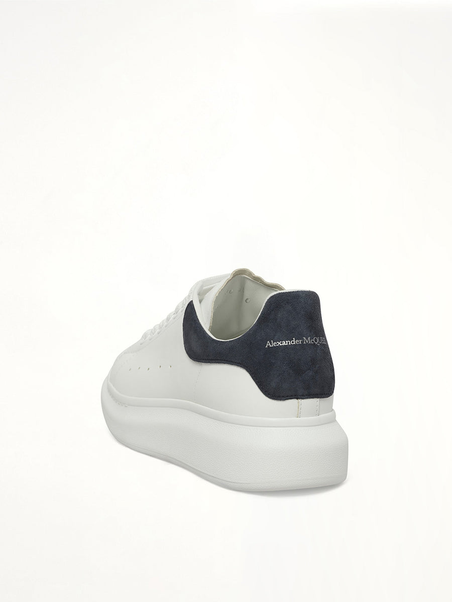 Larry Oversized Sneaker in White/Blue Grey Back View | ALEXANDER MCQUEEN