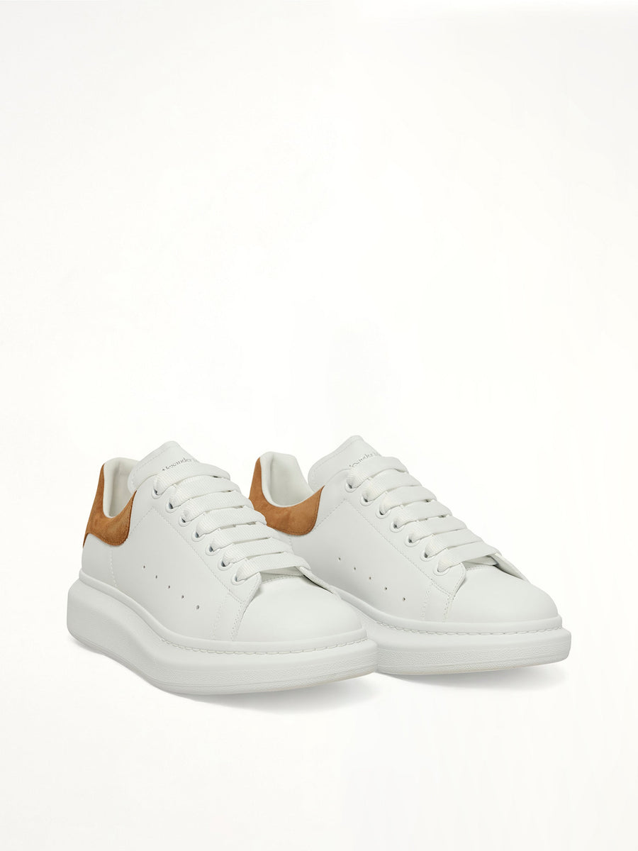 Larry Oversized Sneaker in White/Tan Front View | ALEXANDER MCQUEEN