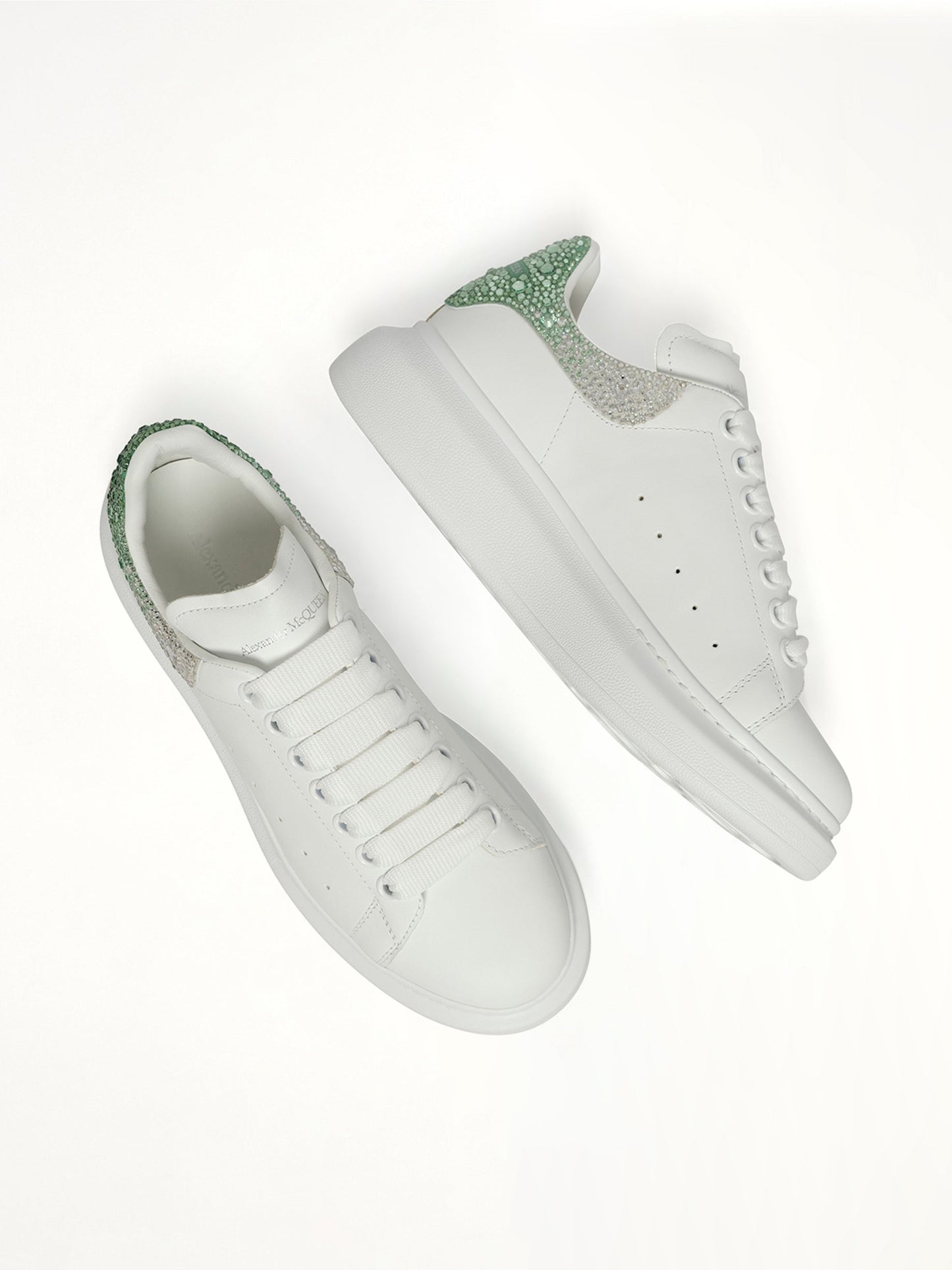 Larry Oversized Heel Sneaker in White/Green Crystal Top View | ALEXANDER MCQUEEN