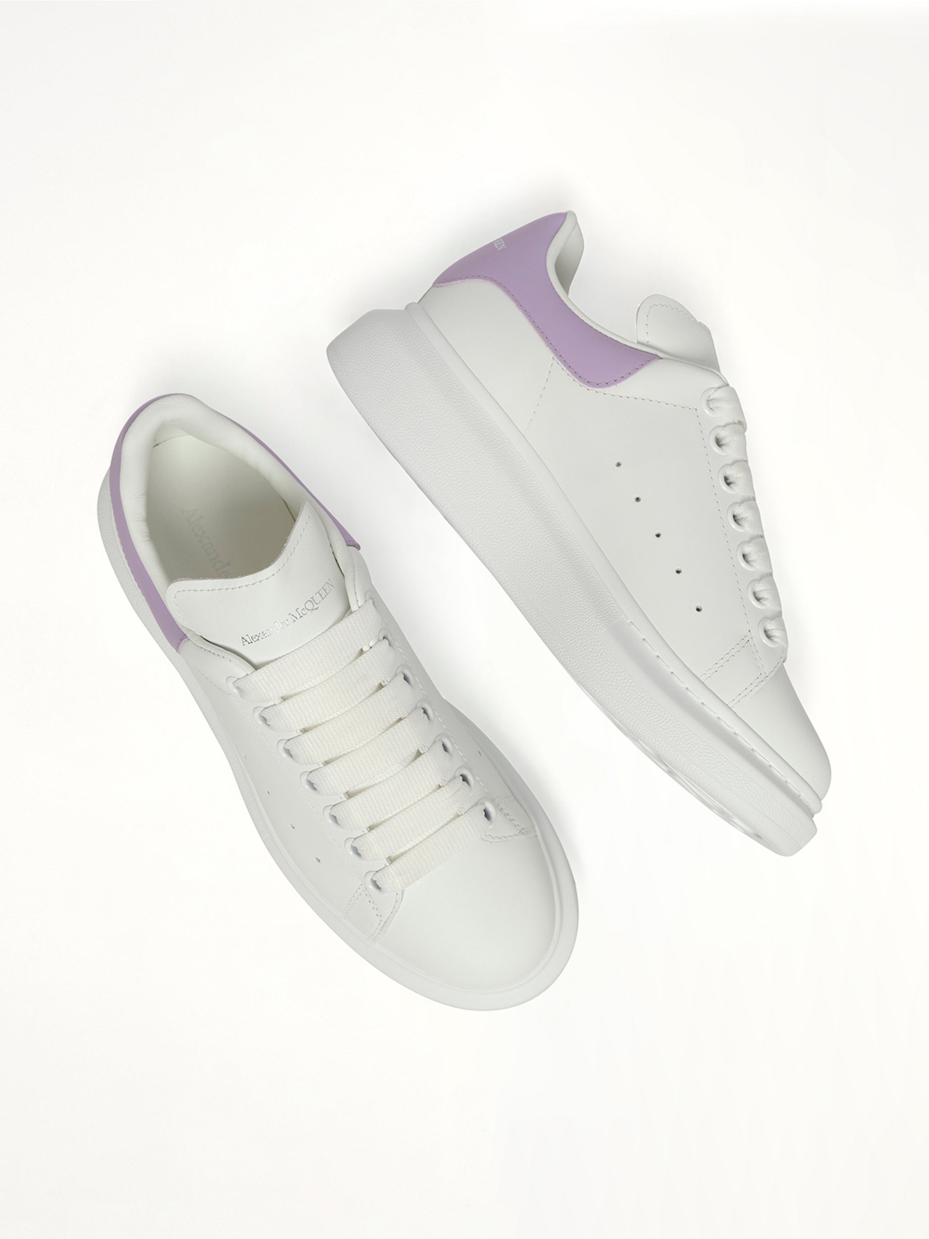 Larry Oversized Sneaker in White/Lilac Top View | ALEXANDER MCQUEEN