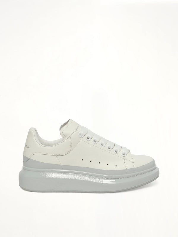 Womens Larry Oversized Sneaker in White/Ice Blue Side View | ALEXANDER MCQUEEN