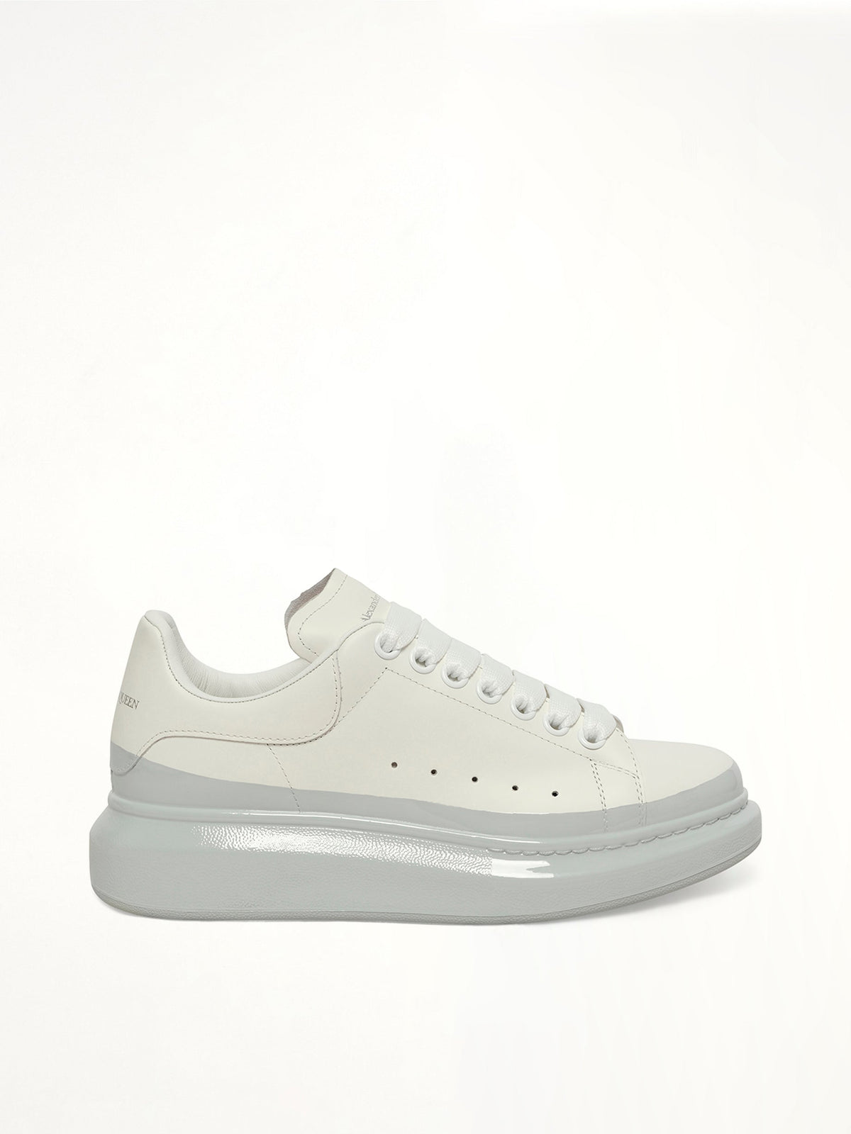 Womens Larry Oversized Sneaker in White/Ice Blue Side View | ALEXANDER MCQUEEN