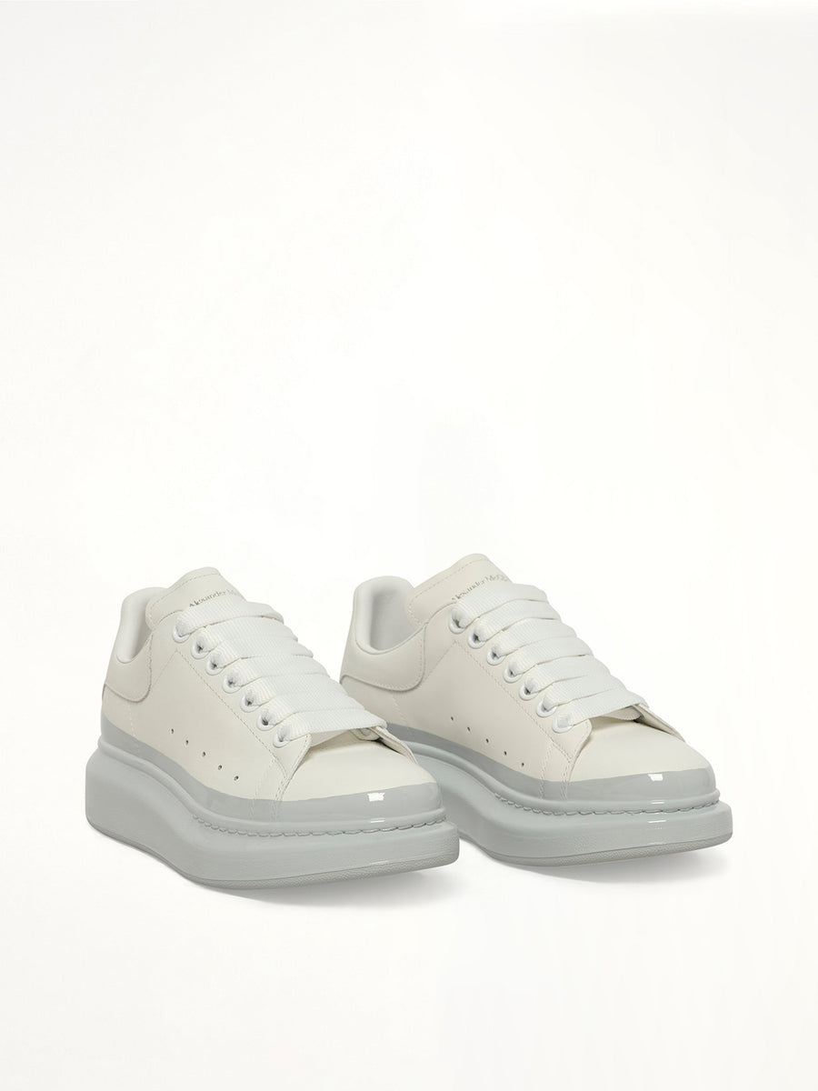Womens Larry Oversized Sneaker in White/Ice Blue Front View | ALEXANDER MCQUEEN