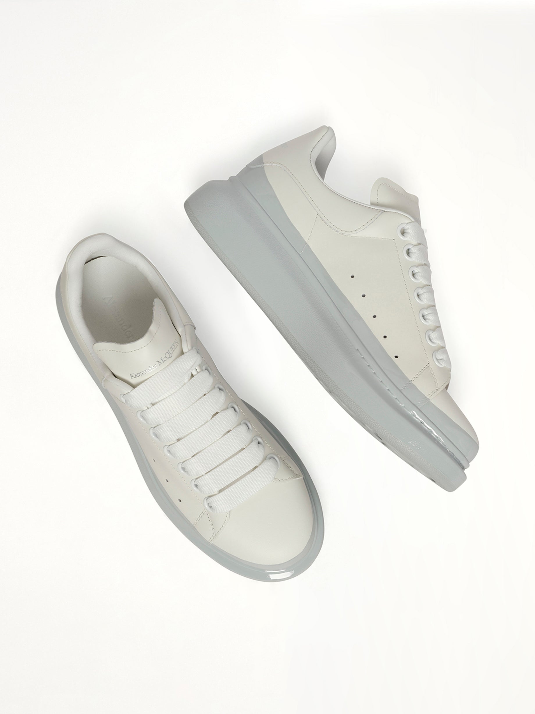 Womens Larry Oversized Sneaker in White/Ice Blue Top View | ALEXANDER MCQUEEN