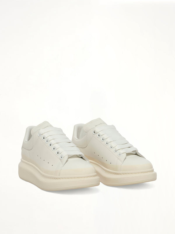 Womens Larry Oversized Sneaker in White/Tan Front View | ALEXANDER MCQUEEN