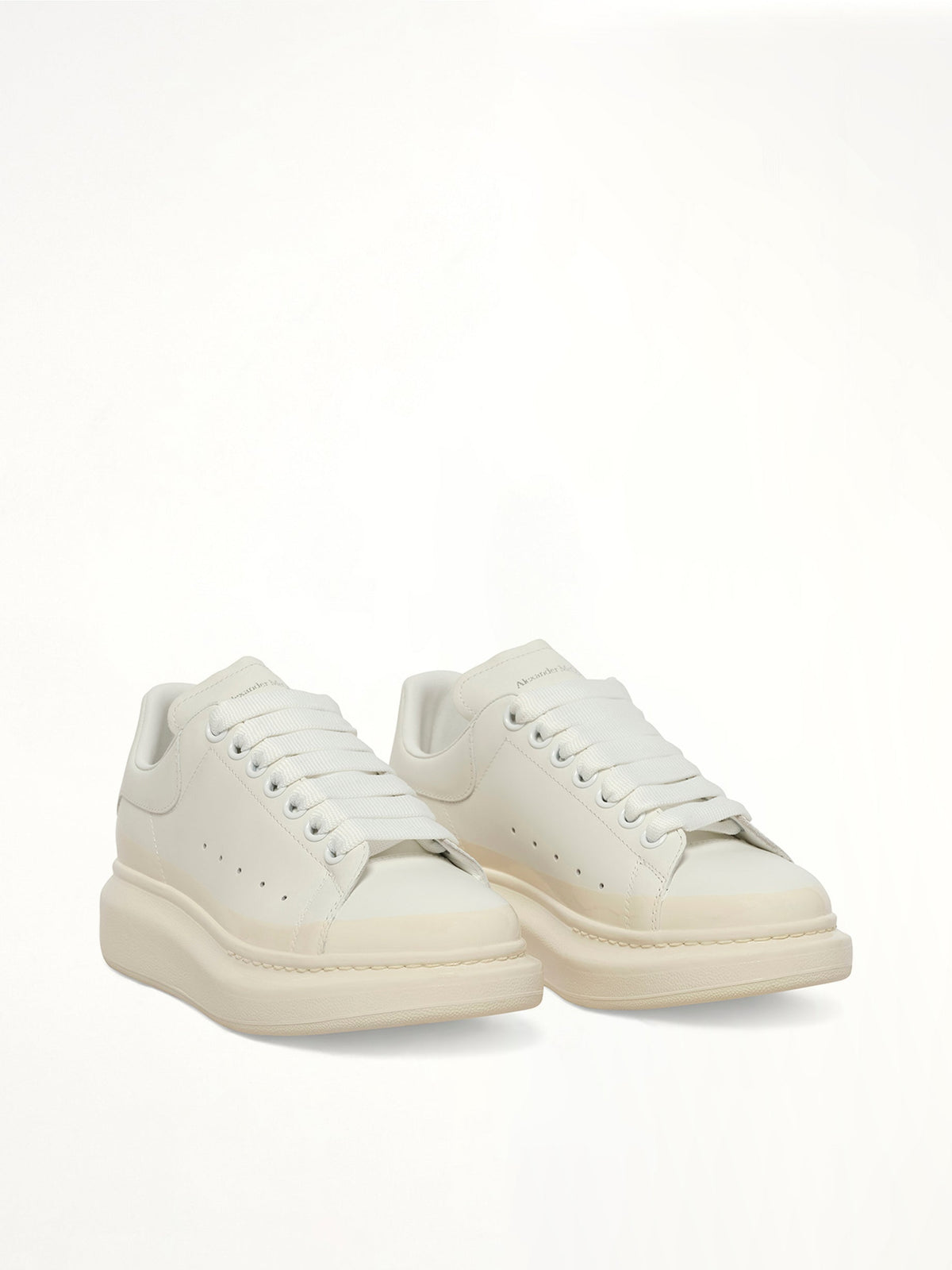 Womens Larry Oversized Sneaker in White/Tan Front View | ALEXANDER MCQUEEN