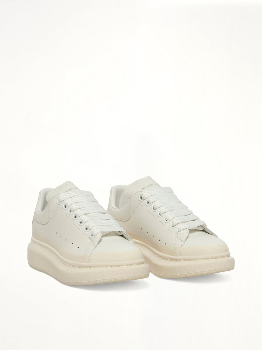Womens Larry Oversized Sneaker in White/Tan Front View | ALEXANDER MCQUEEN