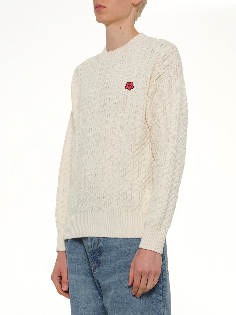 Boke Flower Cable Knit Jumper in Ecru