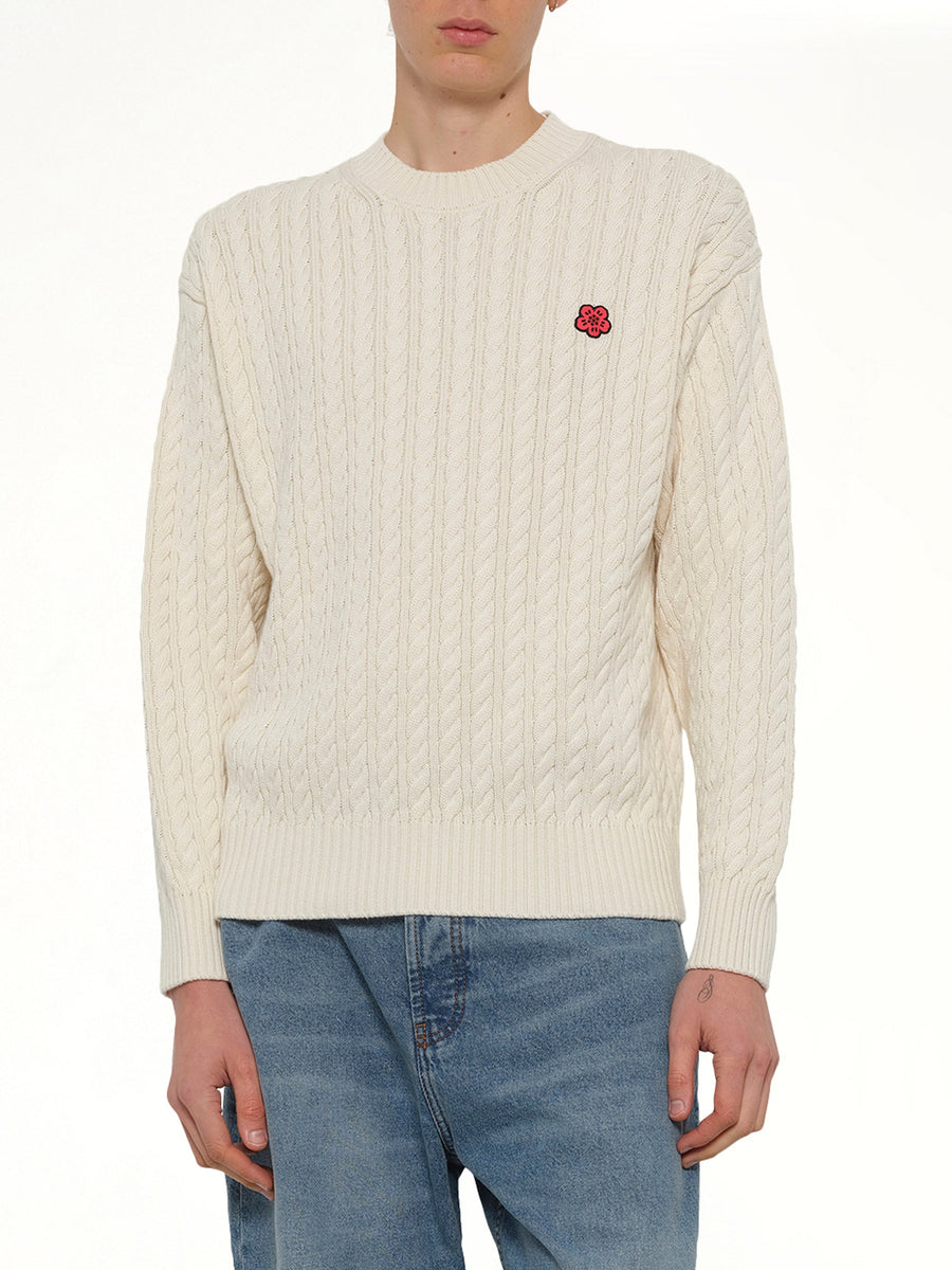 Boke Flower Cable Knit Jumper in Ecru