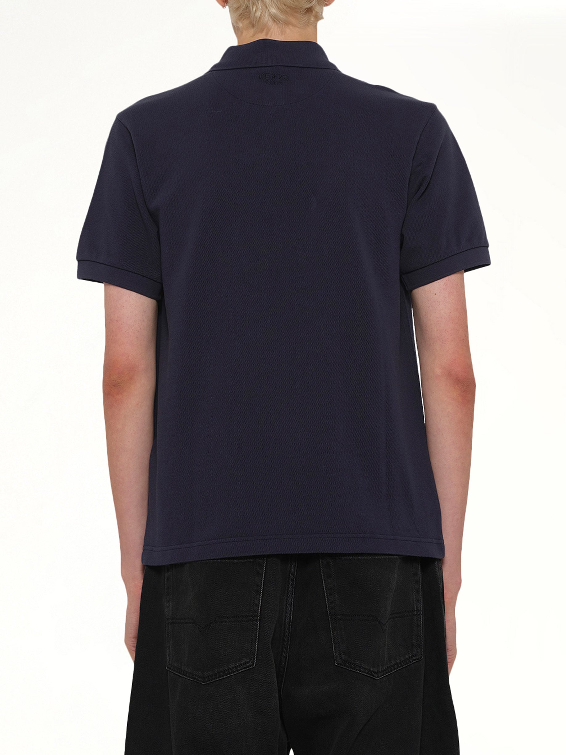 Gots Boke Flower Embroidered Slim Polo in Navy Blue