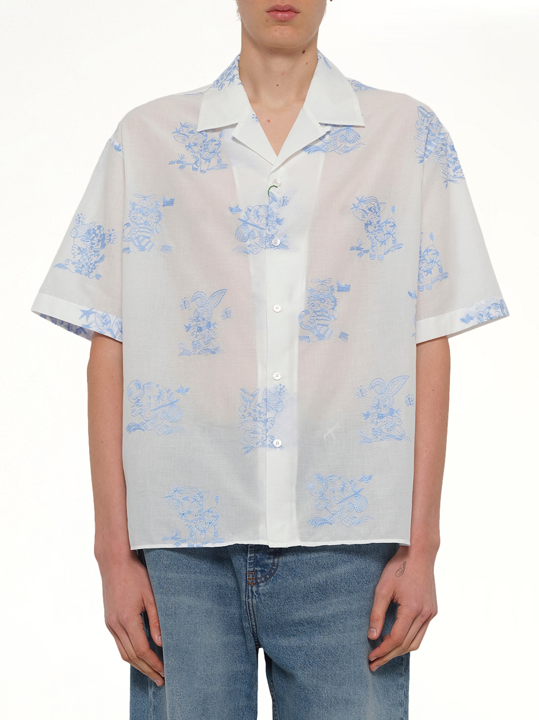 Kenzo Cartoon Hawaiian Short Sleeve Shirt in White