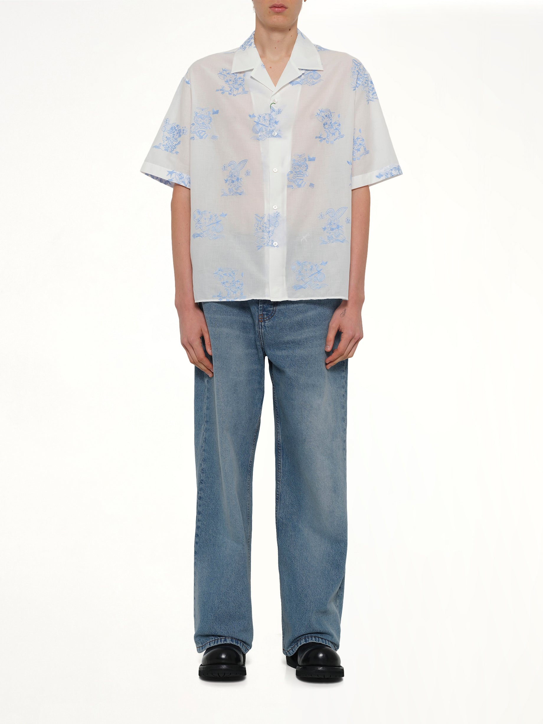 Kenzo Cartoon Hawaiian Short Sleeve Shirt in White