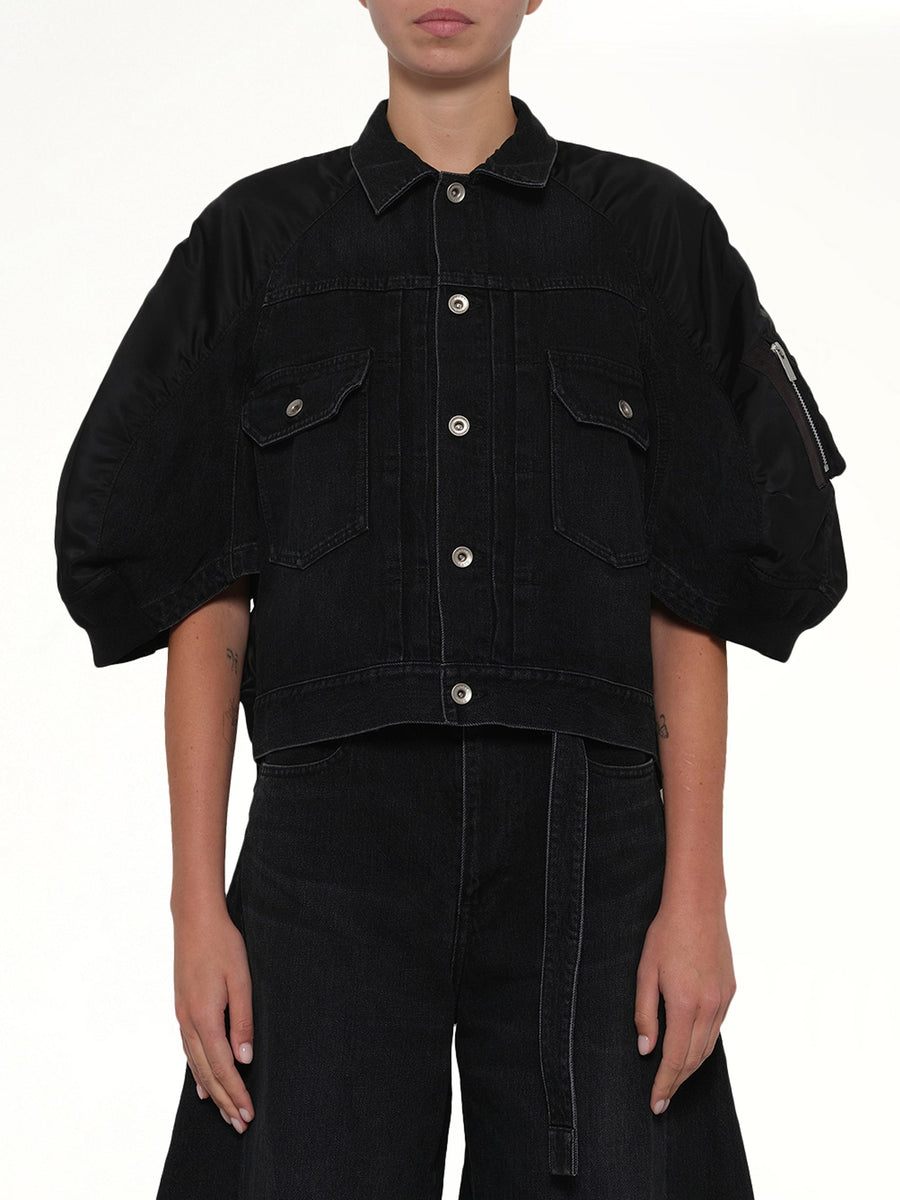 Denim x Nylon Twill Short Sleeve Jacket in Black