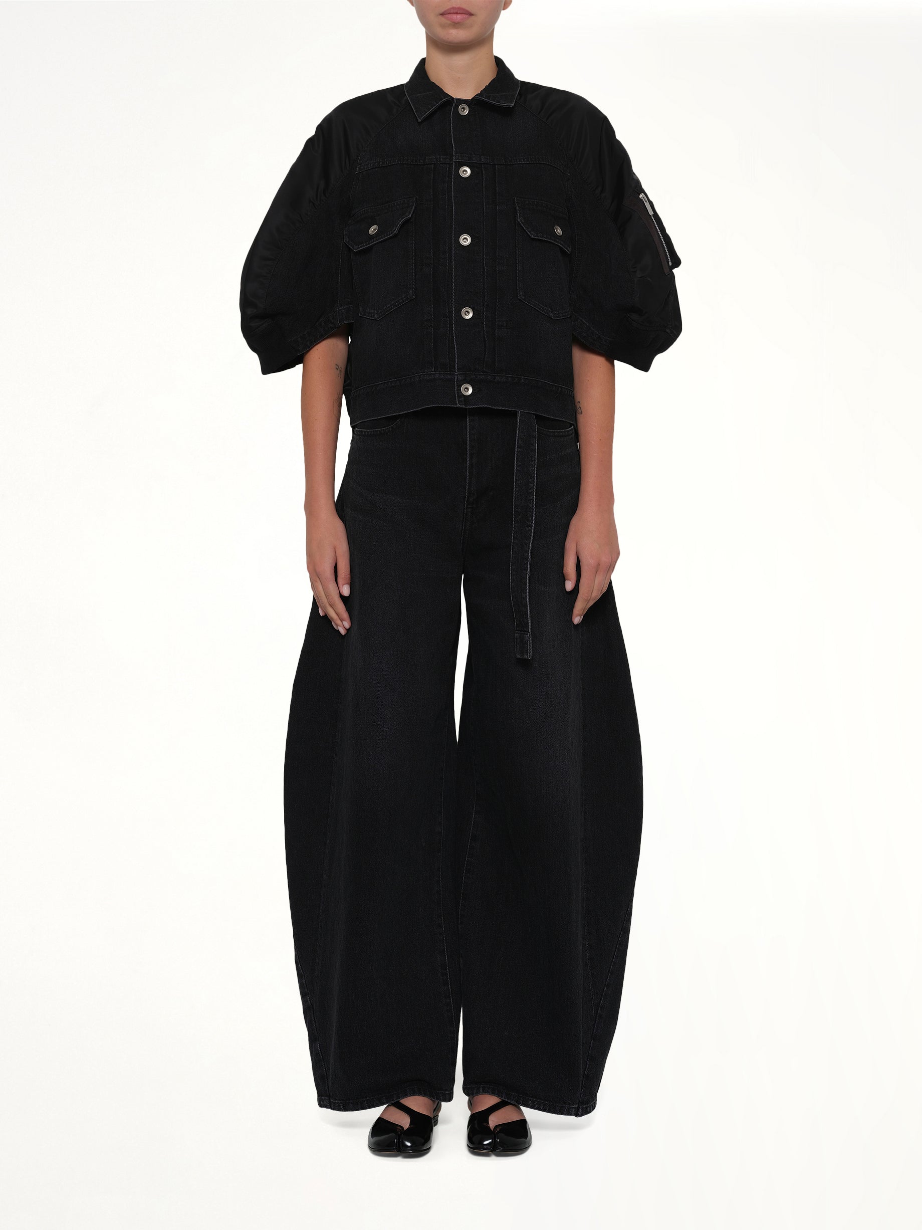 Denim x Nylon Twill Short Sleeve Jacket in Black