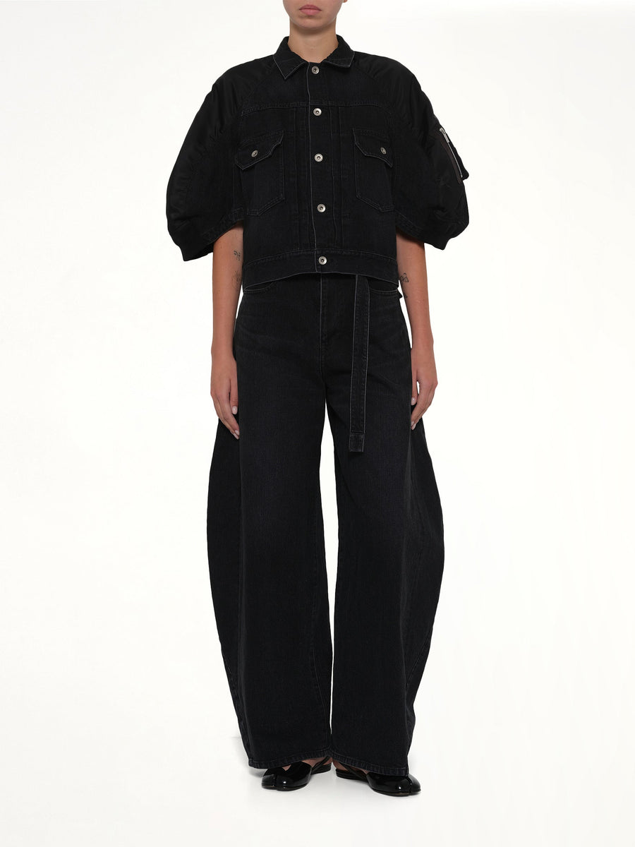 Denim x Nylon Twill Short Sleeve Jacket in Black
