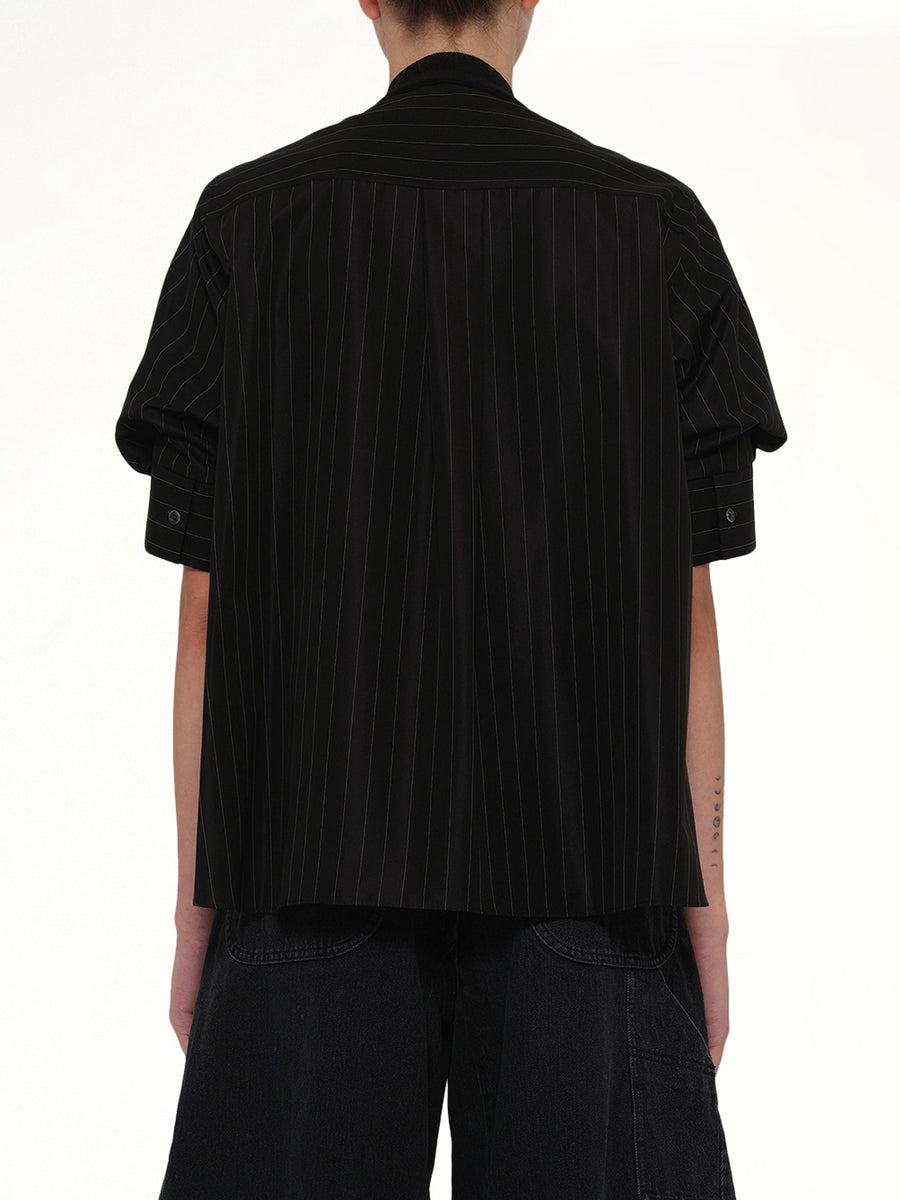 Chalk Stripe x Cotton Knit Cardigan in Black