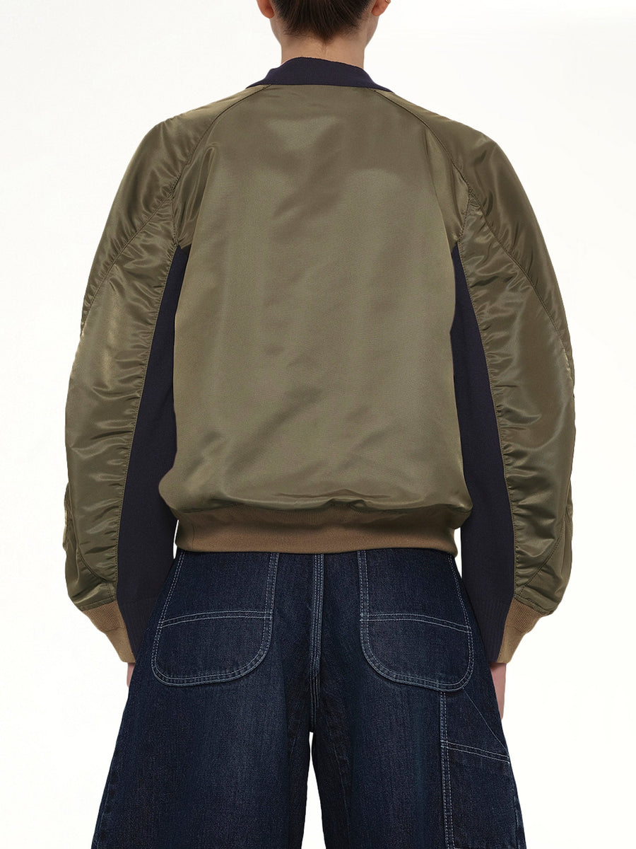 Nylon Twill x Knit Cardigan in Navy/Dark Khaki