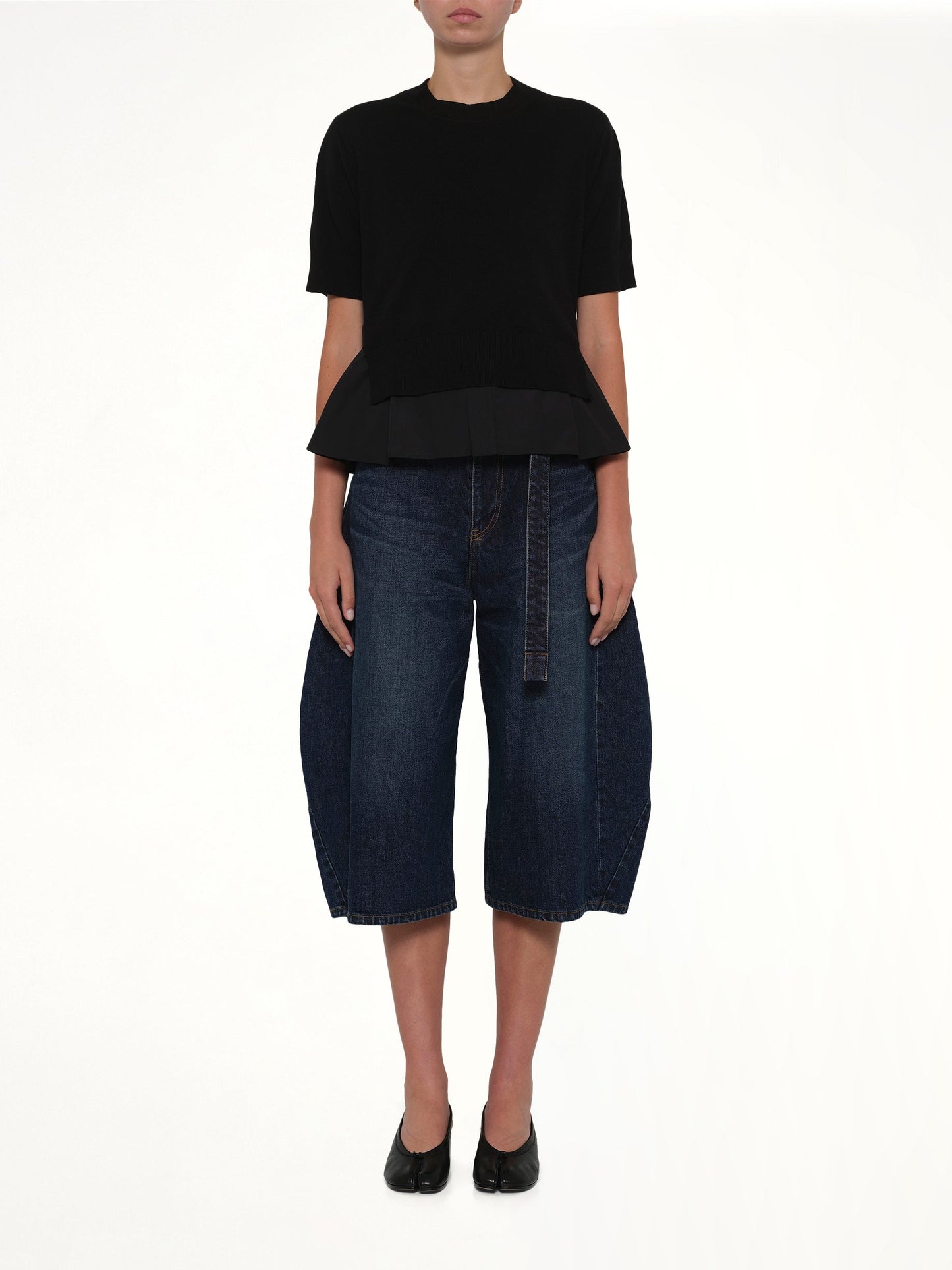 Poplin x Cotton Knit Pullover in Black